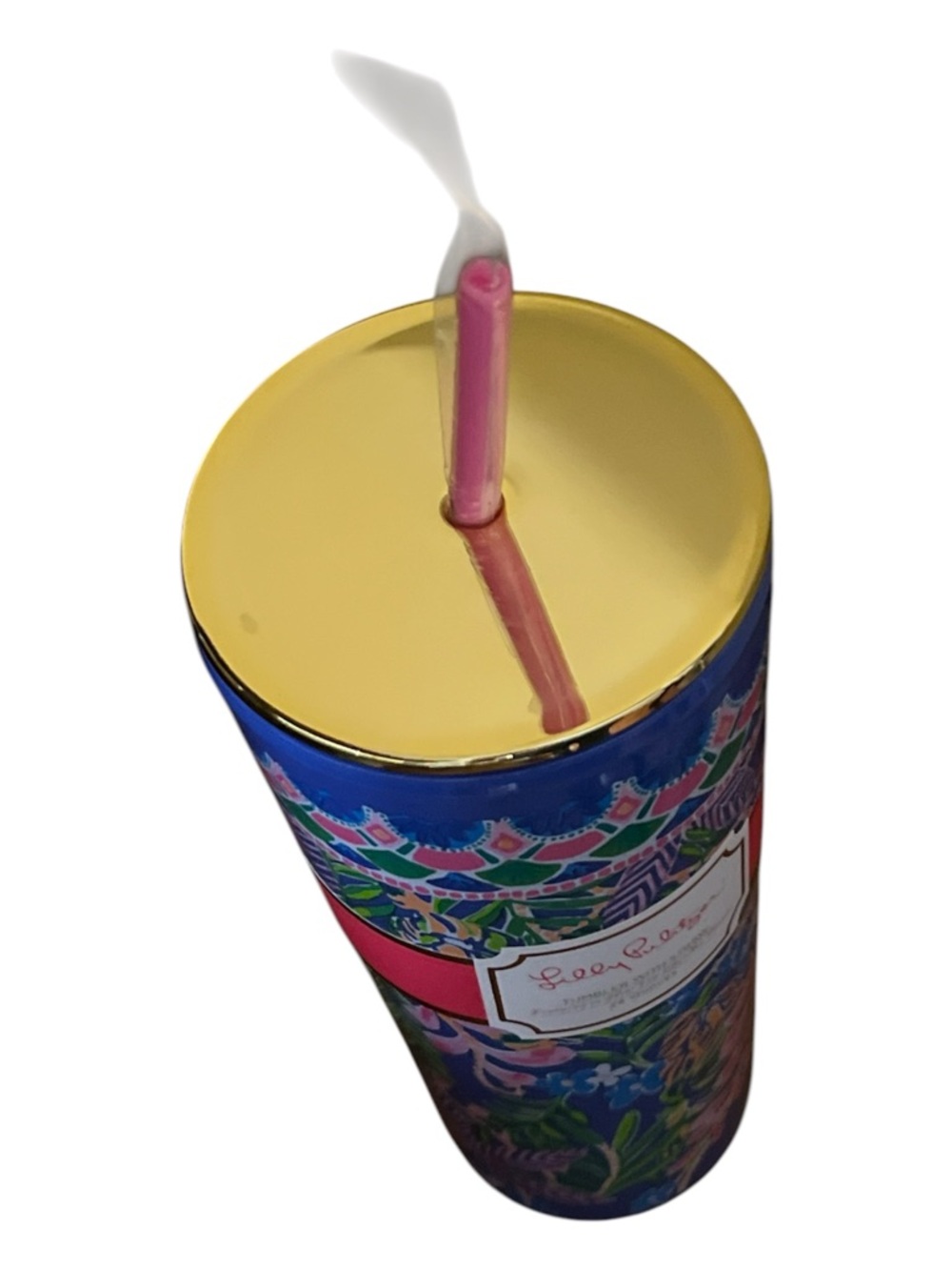 Lilly Pulitzer Blue Multicolor Floral Tumbler with Pink Straw - Picture 3 of 7